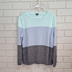 Talbots Mint, Light Blue, and Gray Heathered Colorblock Sweater. Size XL